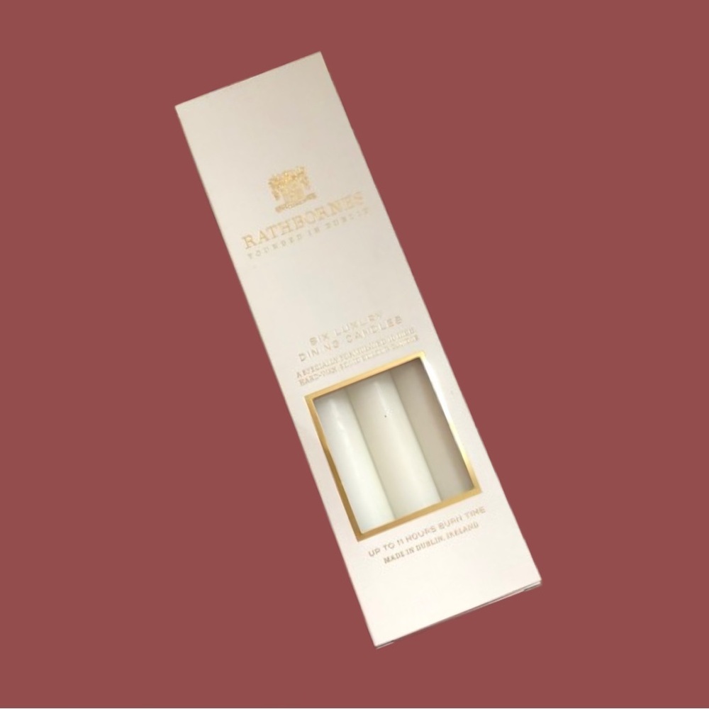 NIB Box of 6 Rathbornes luxury dining candles 10” white Dublin